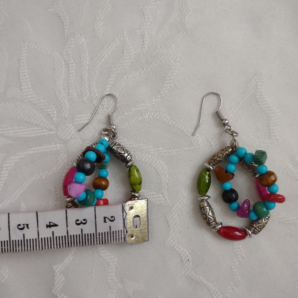 Multi Color Gems Silver Hoops Drop Dangle Earrings View 5
